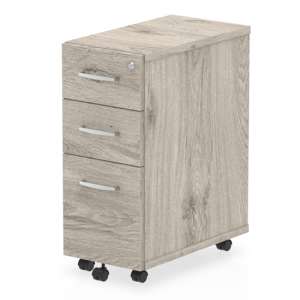 Impulse Narrow Wooden 3 Drawers Office Pedestal In Grey Oak