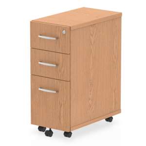 Impulse Narrow Wooden 3 Drawers Office Pedestal In Oak