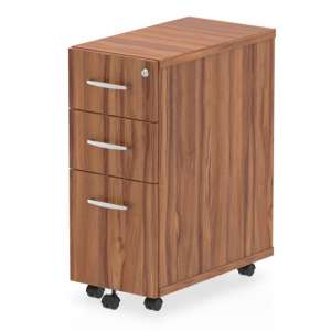 Impulse Narrow Wooden 3 Drawers Office Pedestal In Walnut