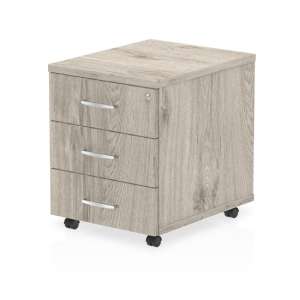 Impulse Wooden 3 Drawers Mobile Pedestal In Grey Oak