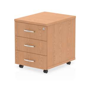 Impulse Wooden 3 Drawers Mobile Pedestal In Oak