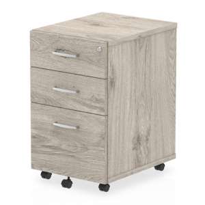 Impulse Wooden 3 Drawers Office Pedestal Cabinet In Grey Oak