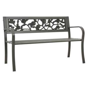 Inaya 125cm Rose Design Steel Garden Seating Bench In Grey