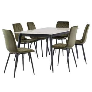 Inbar 160cm Kass Marble Dining Table 6 Basia Juniper Chairs