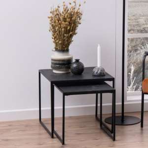 Infor Wooden Nest Of 2 Tables In Black Marble Effect
