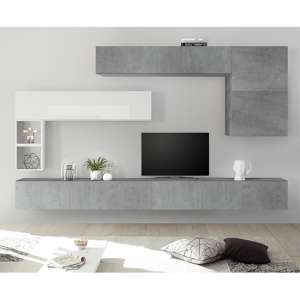 Infra Large Entertainment Unit In Cement Effect And White Gloss