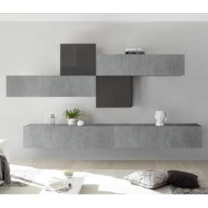 Infra Wall TV Unit In Grey High Gloss And Cement Effect