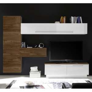 Infra Storage Unit TV Stand In White Gloss And Dark Walnut