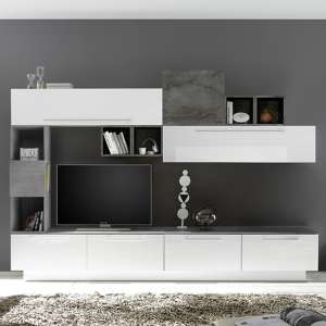 Infra TV Stand With 6 Drawers In White Gloss And Oxide