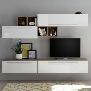 Infra TV Stand With Drawers In White Gloss And Stelvio Walnut