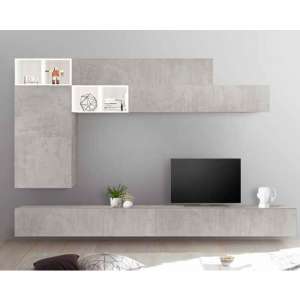 Infra Entertainment Wall Unit In White Gloss And Cement Effect