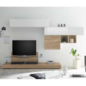 Infra TV Stand In White Gloss And Stelvio Walnut And Glass Shelf