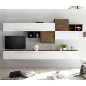 Infra TV Wall Unit In White High Gloss And Dark Walnut