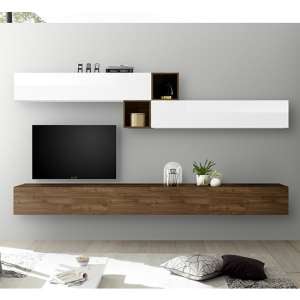 Infra TV Wall Unit With Shelves In White Gloss And Dark Walnut