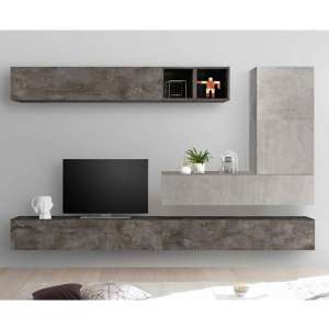 Infra TV Wall Unit With Storage In Cement Effect And Oxide