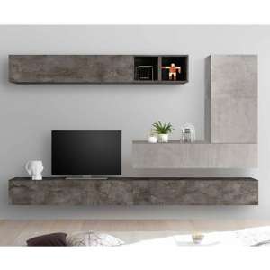 Infra TV Wall Unit With Storage In Cement Effect And Oxide