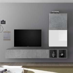 Infra Wall Entertainment Unit In White Gloss And Cement Effect