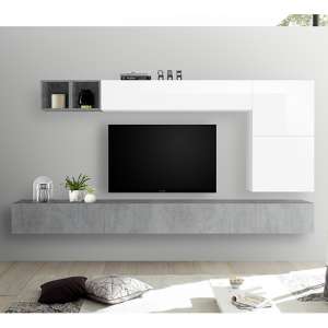 Infra Wall Entertainment Unit In Cement Effect And White Gloss