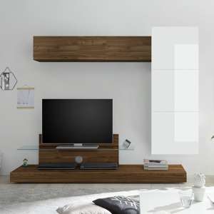 Infra TV Stand And Glass Shelf In White Gloss And Dark Walnut
