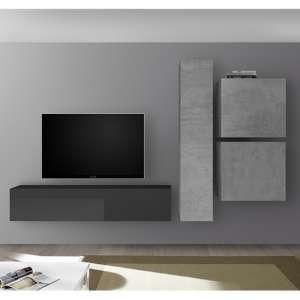 Infra Wall TV Unit And Storage In Grey Gloss And Cement Effect