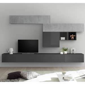 Infra Large Entertainment Unit In Grey Gloss And Cement Effect