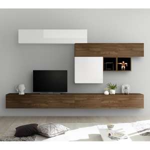 Infra Large Entertainment Unit In White Gloss And Dark Walnut