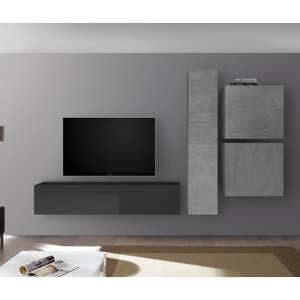 Infra Wall TV Unit And Storage In Grey Gloss And Cement Effect