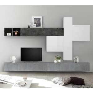 Infra White Gloss Large Entertainment Unit In Cement And Oxide