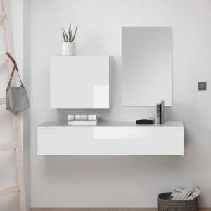Infra Wooden Bathroom Furniture Set In White Gloss And Mirror
