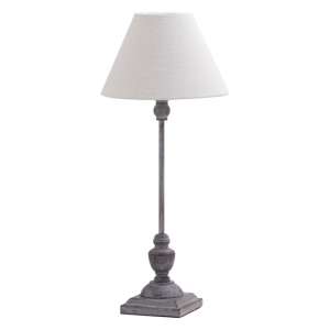 Inkier Stem Wooden Table Lamp In Brown With Beige Shade