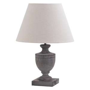 Inkier Urn Wooden Table Lamp In Brown With Beige Shade