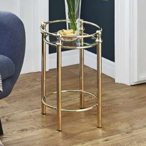 Inman Round Clear Glass Side Table In Brass