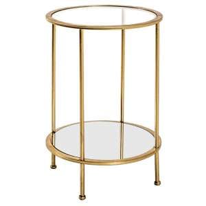 Inman Round Mirrored Glass Side Table In Gold With Undershelf