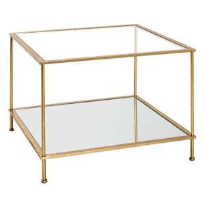 Inman Square Mirrored Glass Coffee Table In Gold With Undershelf