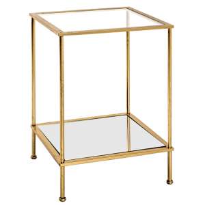 Inman Square Mirrored Glass Side Table In Gold With Undershelf
