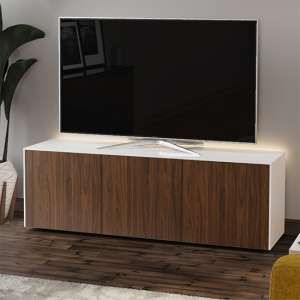 Intel Large LED TV Stand In White Gloss And Walnut