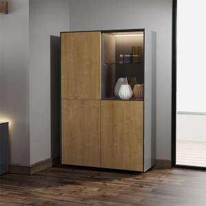 Intel LED Display Cabinet In Grey Gloss And Oak