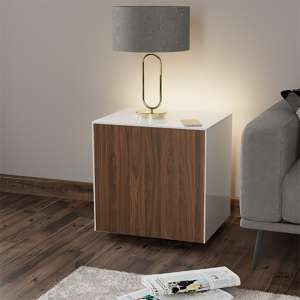 Intel LED Lamp Table In White And Walnut With Wireless Charging