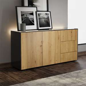 Intel LED Sideboard In Black And Oak With Wireless Charging