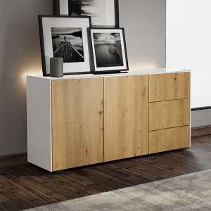 Intel LED Sideboard In White And Oak With Wireless Charging
