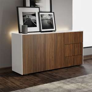 Intel LED Sideboard In White And Walnut With Wireless Charging