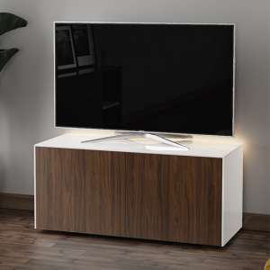 Intel LED TV Stand In White And Walnut With Wireless Charging