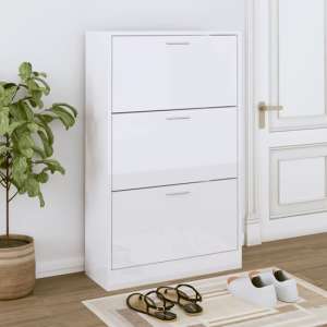 Oscar High Gloss Shoe Storage Cabinet With 3 Flaps In White