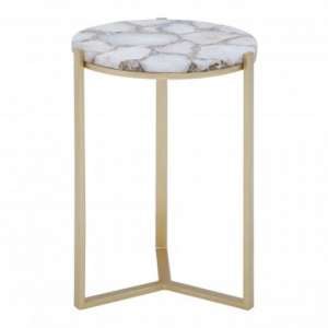 Inventive Agate Side Table In Ivory With Gold Metal Frame