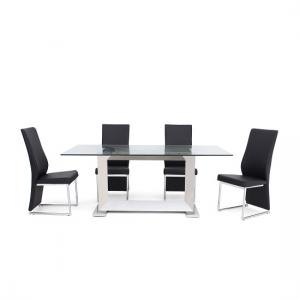 Invictus Glass Dining Table In Clear With 6 Riga Black Chairs