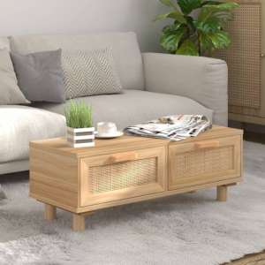 Alfy Coffee Table With 2 Drawers In Brown And Natural Rattan