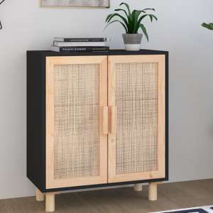 Alfy Wooden Sideboard With 2 Doors In Black And Natural Rattan