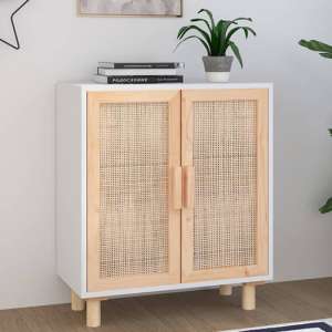 Alfy Wooden Sideboard With 2 Doors In White And Natural Rattan