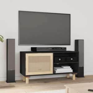 Alfy Wooden TV Stand With 1 Door In Black And Natural Rattan