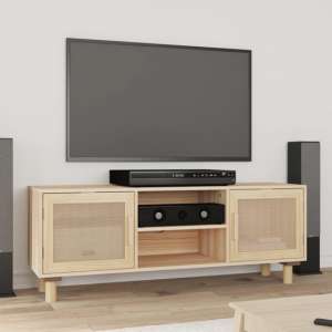 Alfy Wooden TV Stand With 2 Door In Brown And Natural Rattan